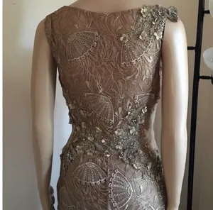 Embellished Taupe Evening Gown - Elegant Lace & Beaded dress thumbnail 6