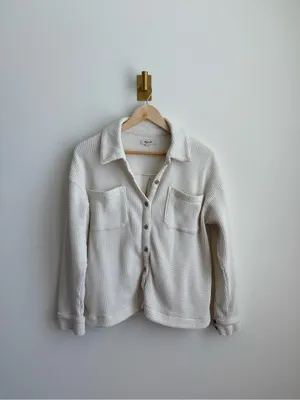 Madewell Waffle Knit Shirt Jacket Antique Cream Shacket Women's Medium NI105 thumbnail 6