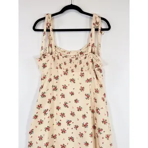 ZARA Womens Dress Beige Maxi Floral Ditsy Tank Smocked Linen Slit A Line Large thumbnail 11
