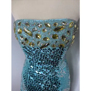 New‎ Sherri Hill Blue Beaded Sequined Strapless Mini Dress Sz 6 thumbnail 6