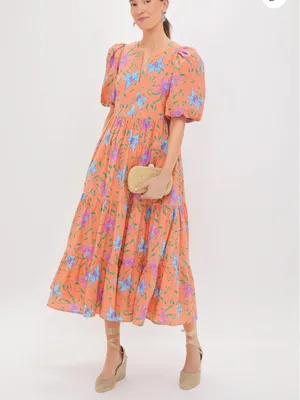 Tuckernuck Hyacinth House NEW Orange Multi Floral Cisco Maxi Dress thumbnail 2