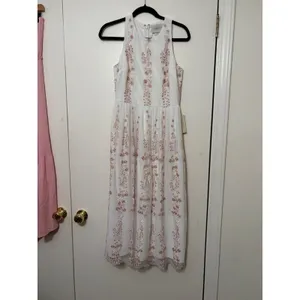 BHLDN Ivory Floral Embroidered Tulle‎ Midi Dress Sleeveless Size 4 New thumbnail 2