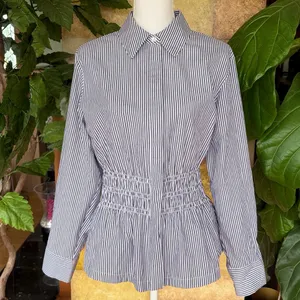 NEW Steve Madden Smock Waist Stripe Button Up 100% Cotton Longsleeve Top, Size M thumbnail 2