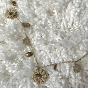 Gold Floral Beaded Long Necklace thumbnail 3
