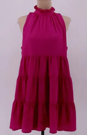 TCEC Tiered Ruffle Mini Dress Womens Size M Pink Halter Sleeveless Coquette thumbnail 1