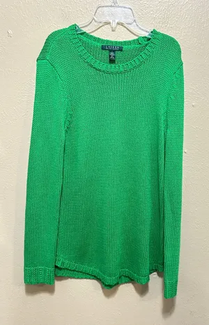Lauren‎ Ralph Lauren Green Knit Sweater Womens Large Cotton Crewneck thumbnail 1