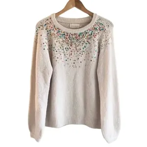 Nordstrom NEW Dreamers Women's Size Large Sequin Front Ivory Sweater v6x thumbnail 4