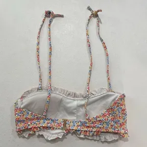 Hollister Smocked Floral Bikini Top | Ruffle Tie-Strap Swim | Size L thumbnail 2