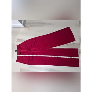 Lulus NWT Women Small Cherry Berry Red Satin Silky Wide Leg Trouser Pants Fall thumbnail 7