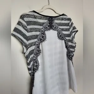 IZ Byer Black White Stripe Mixed Media Blouse Top Lace Knit Semi Sheer Size XL thumbnail 11