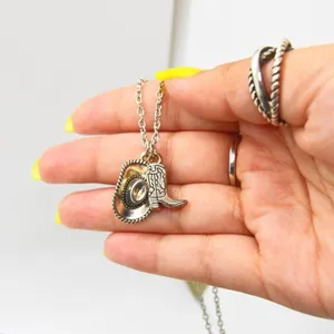 Minimalist Cowboy Boot and Hat Necklace Silver thumbnail 4