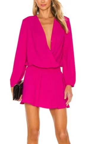 Amanda Uprichard Women’s Ciara Surplice Neck Long Sleeve Smock Waist Pink Dress thumbnail 1