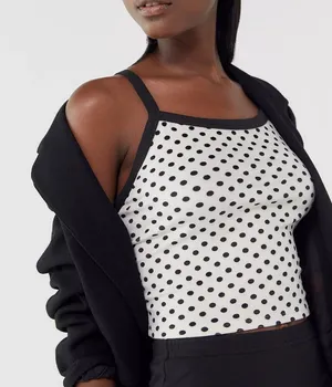🌙 UO Rae Velvet Cropped Tank Top in White Polka Dot thumbnail 1