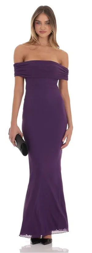LUCY IN THE SKY Mesh Off The Shoulder Open Back Maxi Dress thumbnail 1