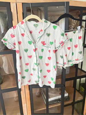 Roller Rabbit pajamas set big holiday hearts christmas shorts sleeve polo shirt thumbnail 2
