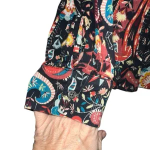LOFT Paisley‎ Boho Peasant Blouse Medium Black Floral Long Sleeve Button Front thumbnail 2