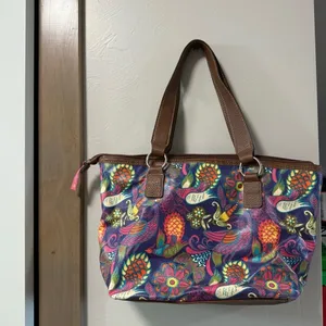 Lily Bloom Peacock Colorful Floral Shoulder Bag Purse Tote Lg Zip Top Abstract thumbnail 5