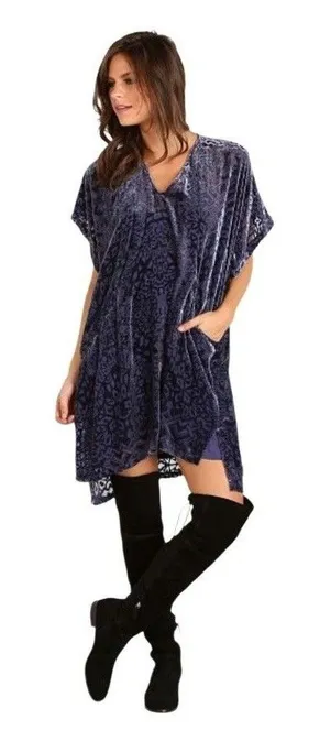 Free People DRESS Room of Shadows Velvet Burnout Shift Dress Womens XS Blue thumbnail 1