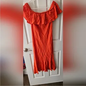 Veronica Beard Oleta Off‎ Shoulder Orange Midi Dress Size 4 Flamenco thumbnail 8