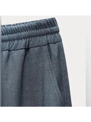 Zara Light Gray Elastic Waist Drawstring Pants thumbnail 5