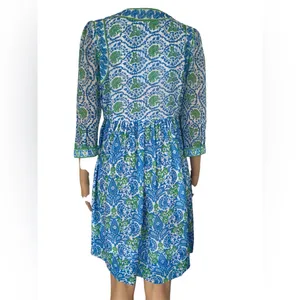 Gretchen Scott Designs Blue and Green Long Sleeve Dress thumbnail 3
