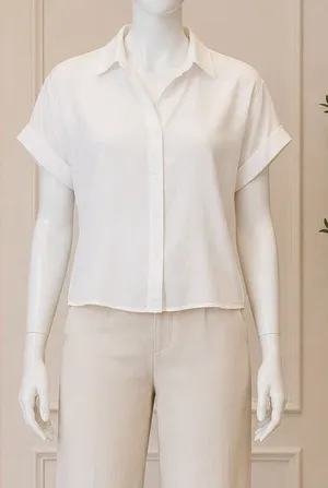 Quince Womens Button Down Shirt White Tencel Lyocell Short Sleeve XS thumbnail 1