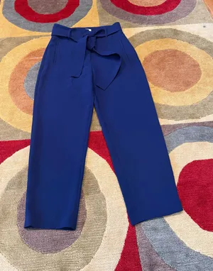 Aritzia Wilfred Feuille Pant Blue Belt Tie Trouser High Waisted Cropped Size 6 thumbnail 1