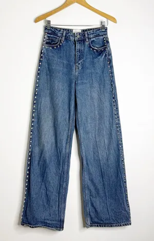 Reformation Cary High Rise Slouchy Wide Leg Studded Jeans Size 25 thumbnail 1