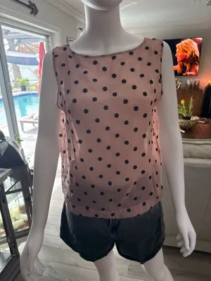 Worthington Pink Sleeveless Chiffon Blouse with Black Polka Dots thumbnail 2