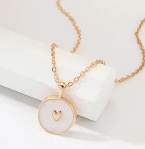 White Heart Charm Necklace Gold Chain w/ Celestial Pendant, Sun Moon Stars Love thumbnail 1