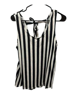 Cato Black and White Striped Tank Top size large lightweight. Ties in the back. thumbnail 1