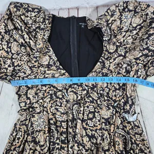 Area Stars Medallion Midi Dress Tan Black Puff Sleeve‎ V-Neck Size M NEW thumbnail 7