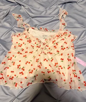 wild fable White Cherry-Print Tie-Front Tank Top thumbnail 1