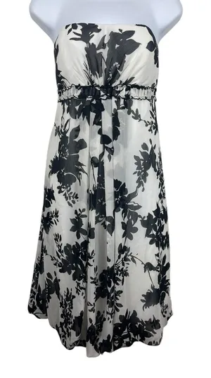 David’s Bridal Black White Floral Strapless Bridal Bridesmaid Party Dress 10 NWT thumbnail 1