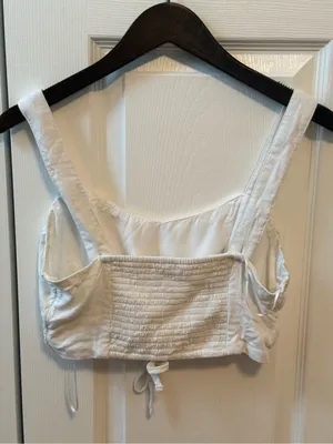 Abercrombie & Fitch White Lace Up Front Linen Blend Crop Tank thumbnail 3
