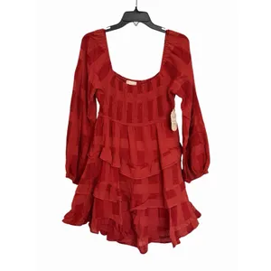 Altar'd State Rust Tiered Ruffle Mini Dress Smocked Long Sleeve Medium NWT #C2-1 thumbnail 2