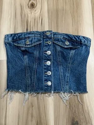Zara Denim Corset Top Women’s Medium thumbnail 2
