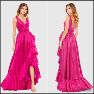 MAC DUGGAL 67835 Pink Taffeta High Low Ruffle Gown Dress thumbnail 2