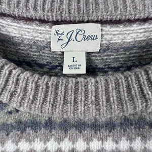 J Crew 100% Merino Wool Intarsia Sweater Gray Purple Fair Isle Womens Large thumbnail 3