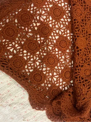 Handmade Crochet Hooded Poncho - Rust Brown thumbnail 2