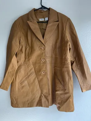 Vintage Styleworks Newport News Women’s Leather Brown Coat Jacket Button Sz L thumbnail 1
