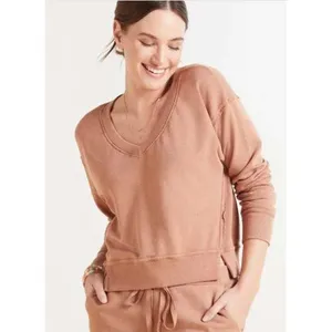 Michael Stars V-Neck Pullover Sweatshirt Womens Size XL Brown Relaxed‎ Fit Comfy thumbnail 9
