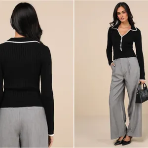 LULUS Chic Black and White Long Sleeve Ribbed Knit Cozy Casual Cardigan thumbnail 3