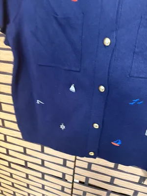 Free Assembly Nautical Navy Button Front Short Sleeve Cardigan Size Medium thumbnail 4