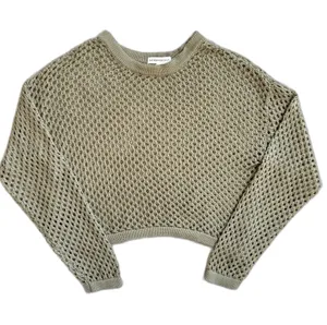 Aeropostale Olive Green Open Knit Cropped Sweater Boho Festival Aesthetic Medium thumbnail 1