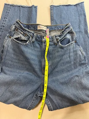 Abercrombie & Fitch Women's Straight-Leg Jeans in Classic Blue Denim thumbnail 4
