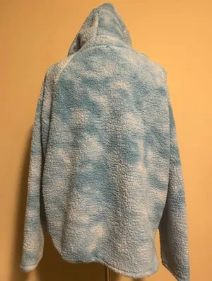 EUC Victoria’s Secret Pink Blue and White Sherpa Pullover Hoodie size medium thumbnail 1