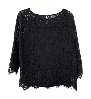 Rafaella Blouse Womens L Used Black Floral Lace Attached Cami thumbnail 1