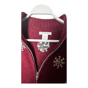 Hannah Women's Zip Front Seasonal Snowflake Pattern Winter Style Vest Sz L thumbnail 4