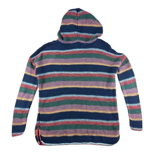 American Eagle Women Baja Hoodie Small Navy Multi Color Striped Knit Hippie Boho thumbnail 8